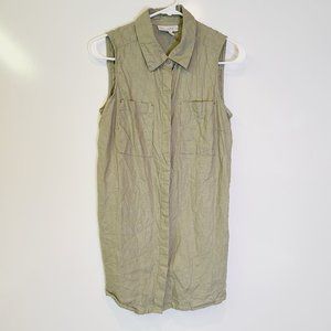 Dana Buchman Green Linen Blend Sleeveless Top Blouse Button Down Shirt Sz Small